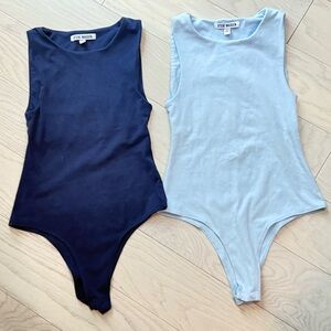 Steve Madden Sleeveless Bodysuit Bundle- Navy and Light Blue - XS